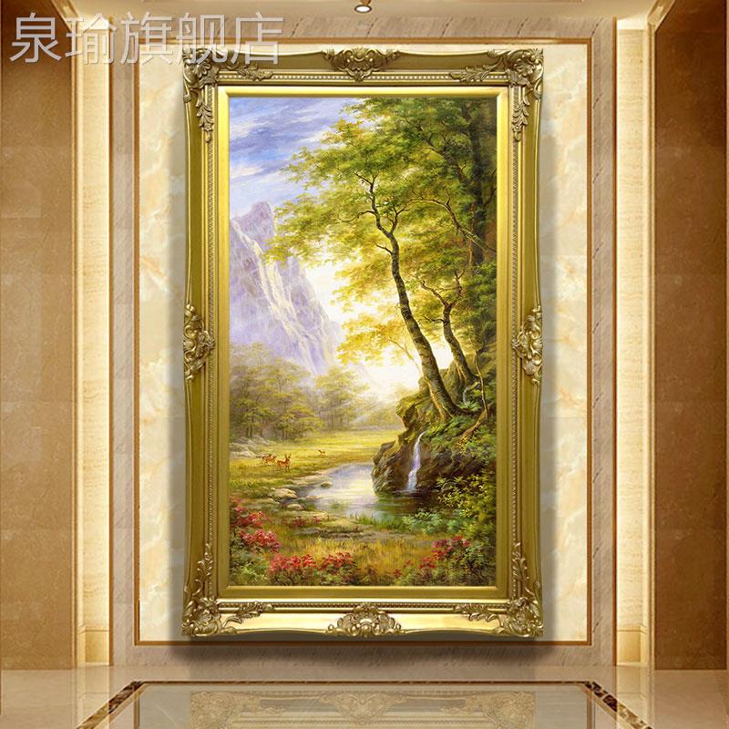 网红欧式景水山画玄关装饰过书房挂画酒画店道风会客厅壁画艺术画图片