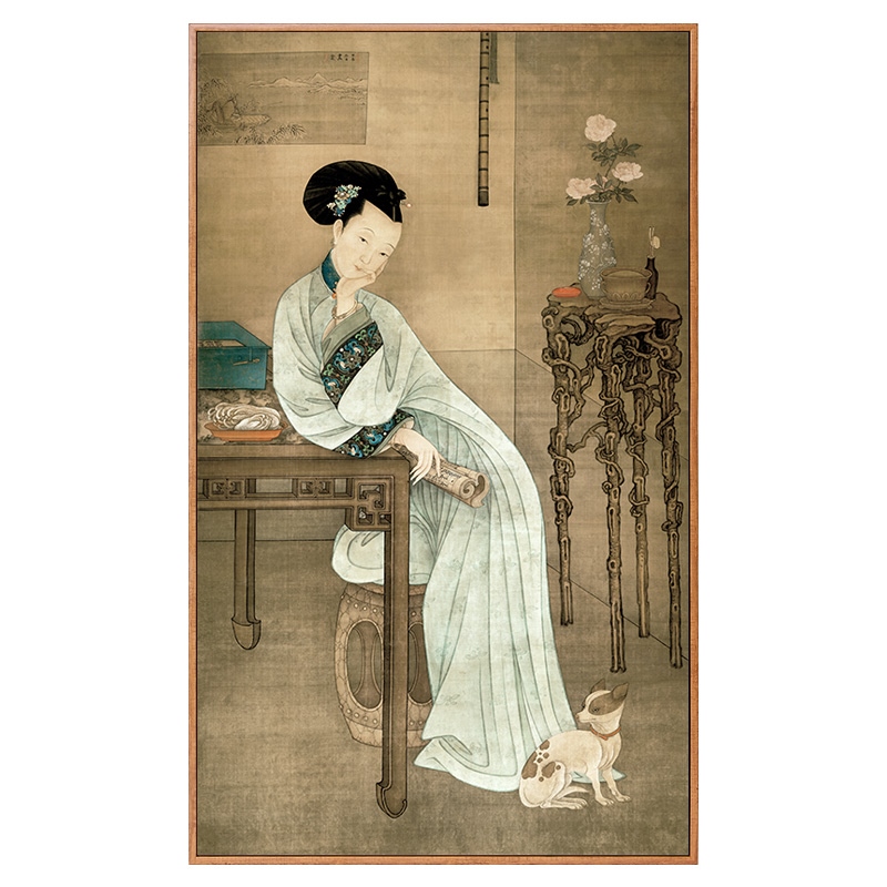 春阁倦读图冷枚仕女图挂画古代美女人物装饰画玄关竖版古风古网红