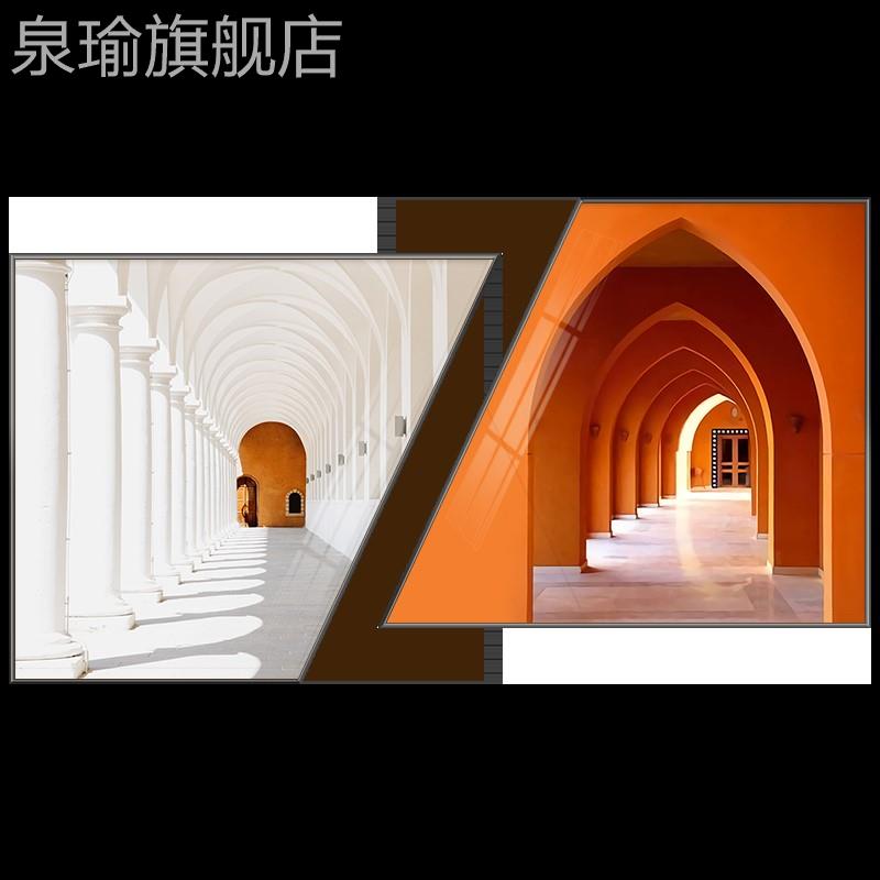 网红现代建筑餐厅装饰延伸空间创意造型客厅挂画画气大橙色样板间图片