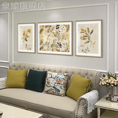 网红美代式村田园风装饰背画轻覆奢植物乡壁画现客厅景墙三联花鸟