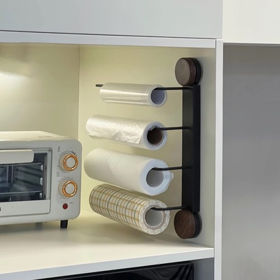 吸盘厨房纸巾架免打孔橱柜卷纸挂架保鲜膜袋多杆收纳抹布架壁挂式