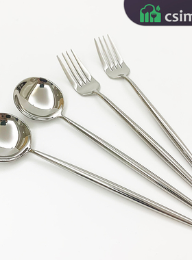 304不锈钢圆勺亮光长柄加厚家用调羹汤勺吃饭勺子精致圆头西餐勺