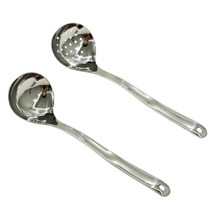 厨森林304不锈钢盛汤勺子漏勺套装家用长柄加深打汤勺粥勺大头勺