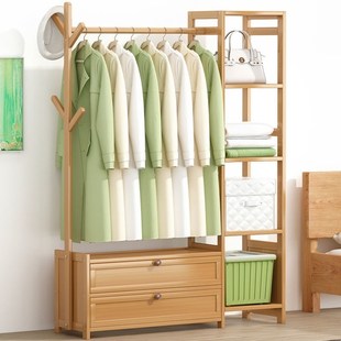 纯实木衣柜落地衣帽架家用卧室挂衣服架子简易立式 置物架简约现代