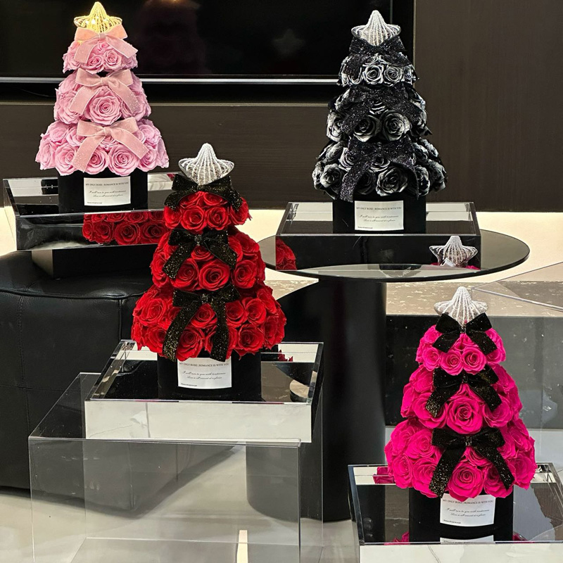 圣诞节平安夜礼物送女友永生花玫瑰玩偶圣诞树夜灯雪屋氛围摆件