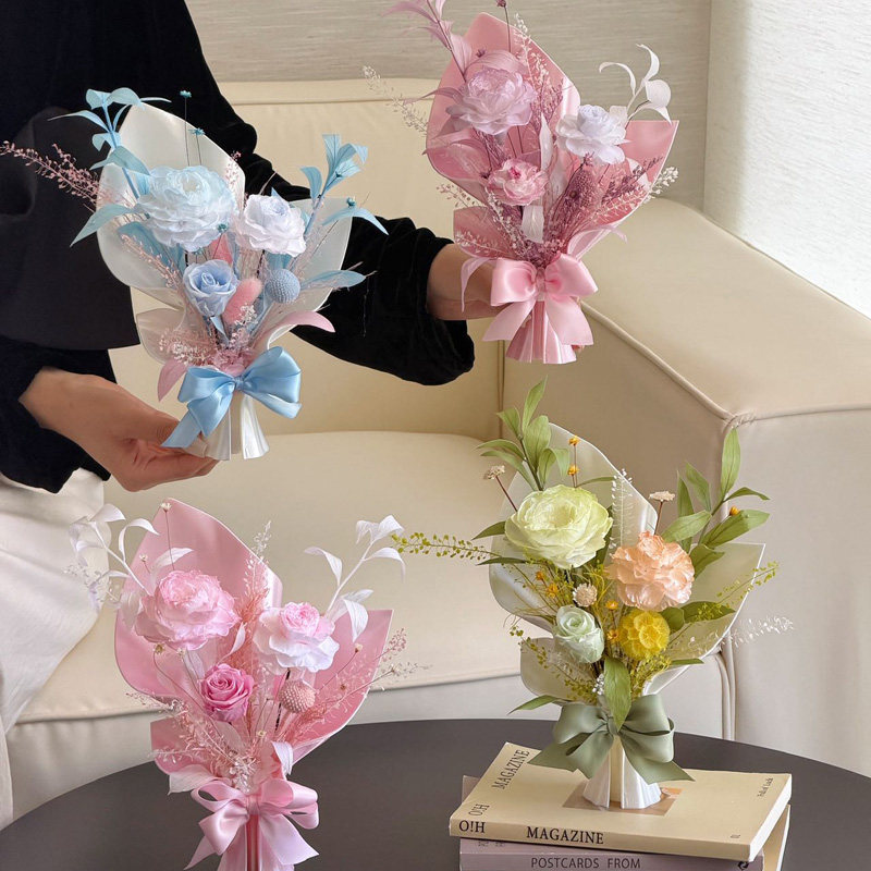 圣诞节新年礼物永生花保鲜花缎光真花小花束桌面瓶花送女友生日