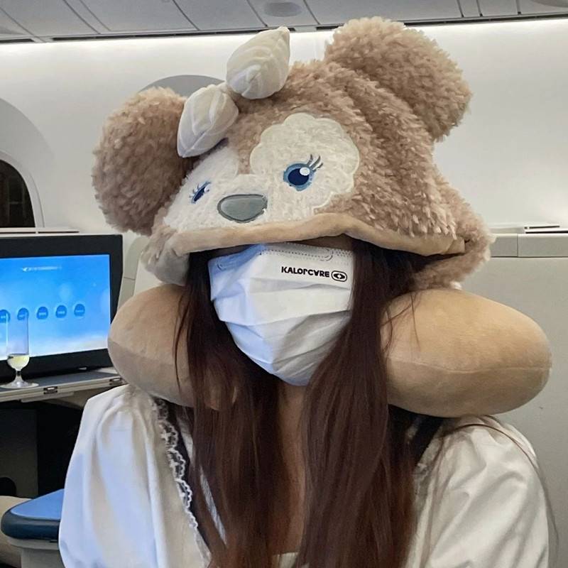 史迪仔u型枕雪莉玫可爱卡通连帽护颈枕办公室空调帽子开车飞机枕