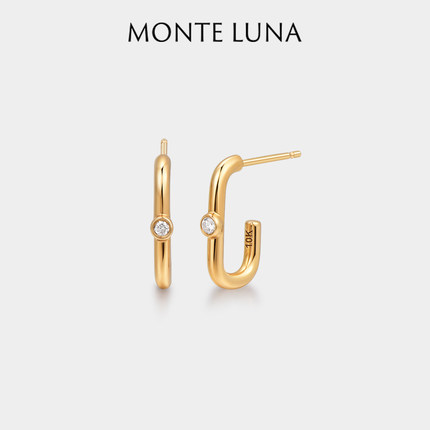 Monte Luna登山扣耳环10K金钻石耳钉小耳圈轻奢小众高级生日礼物