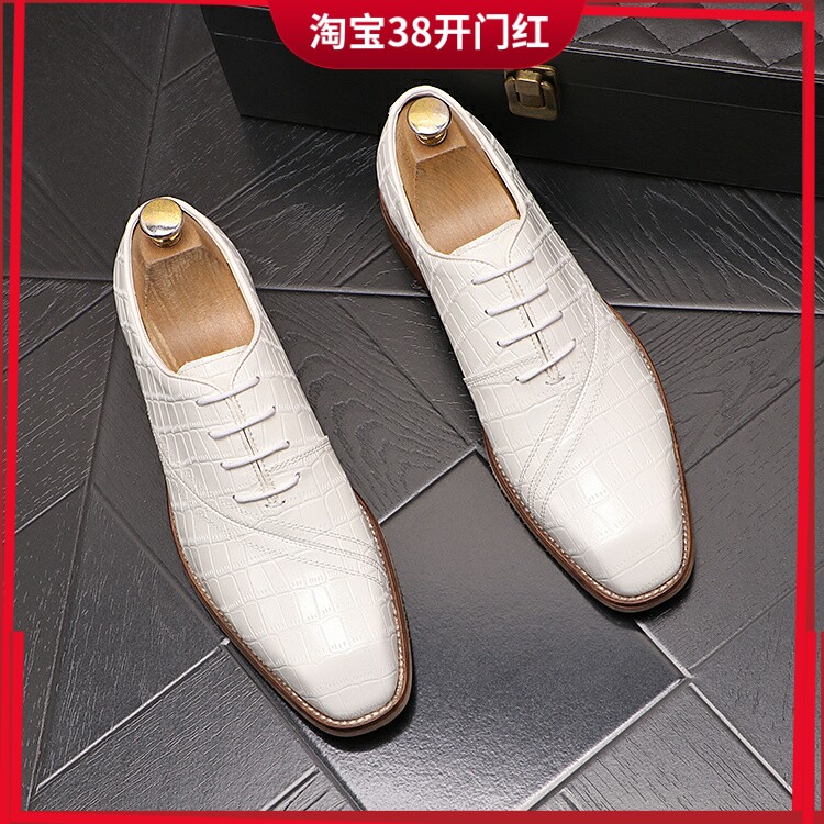 新款男士尖头皮鞋商务正装男鞋子内增高白色休闲鞋青年潮男结婚鞋