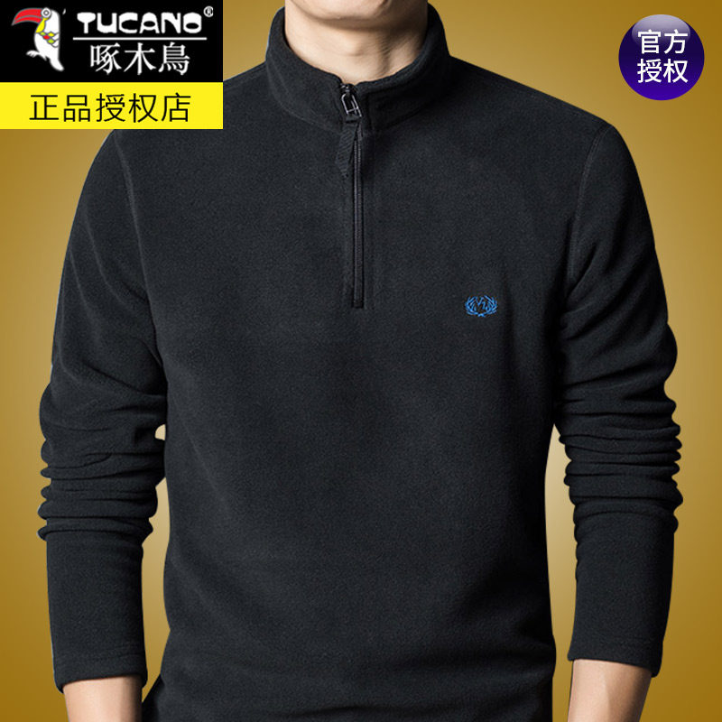 딱따구리 남성용 운동복 봄 가을 양털 긴팔 스탠드 칼라 지퍼 하프 터틀넥 양면 폴라 플리스 바닥 셔츠