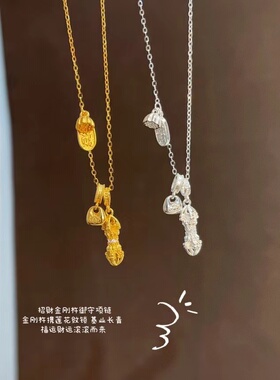 s925纯银莲蓬莲花金刚杵项链女挂坠招财纳福牌子设计感节日锁骨链