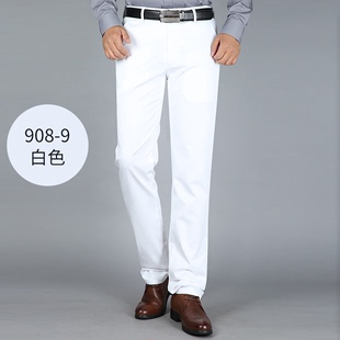 中青年男米白色休闲裤 直筒西裤 2024春夏季 长裤 子 薄款 高档白色男裤