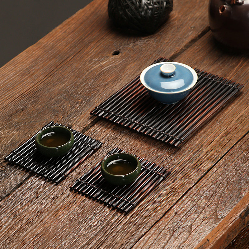 速发碳化手工竹编茶形竹盘茶杯垫壶承创意茶具配件隔热垫小号方托
