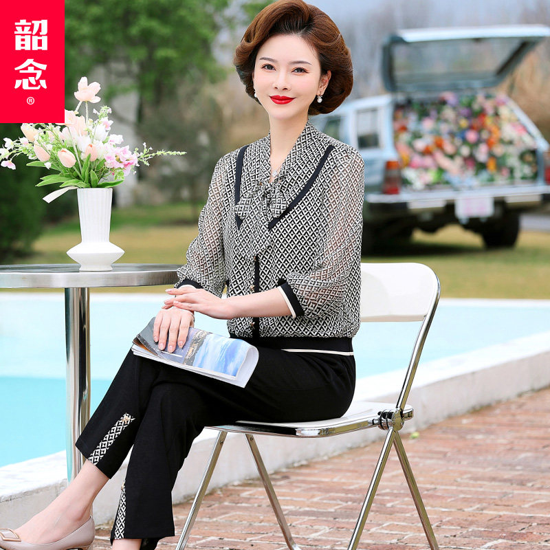 速发妈妈春夏气质七分袖套岁洋气50装中老年时尚春衣T恤上秋两件