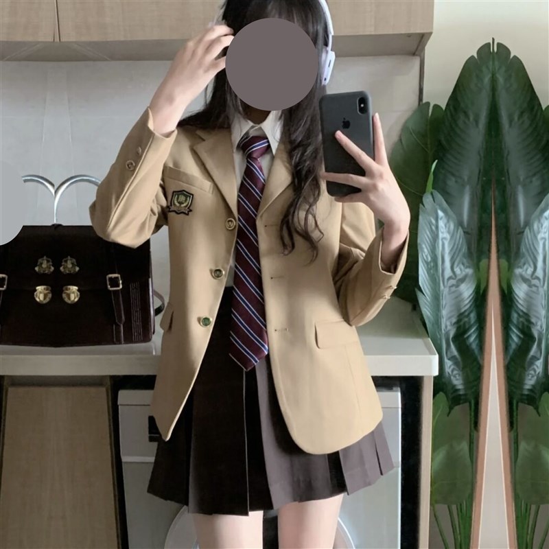 速发jk制服套个学院装驼色外套学生小风子西服短裙