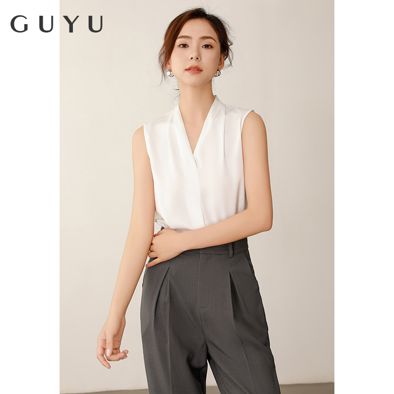 速发内级感V领无袖夏套装高搭背心上衣西服打底衬面试衫衣
