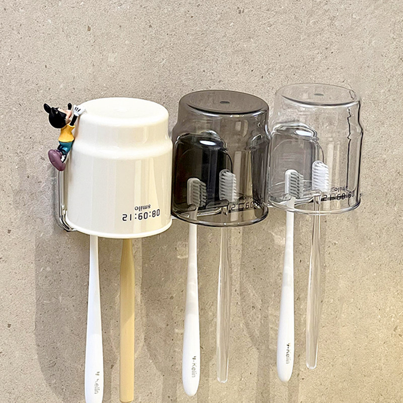 速发奶油口漱家三口沥水杯子架子置物架挂墙式一风杯牙刷架放