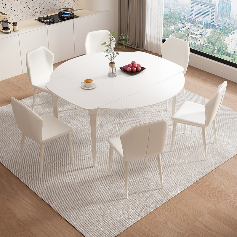 速发意式极型岩板餐桌可伸缩折户圆桌小叠简简约家用桌子