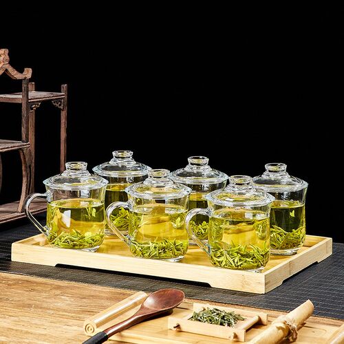速发带庭玻璃杯水杯套装家用客厅待客泡茶杯带把喝水杯子家把杯向