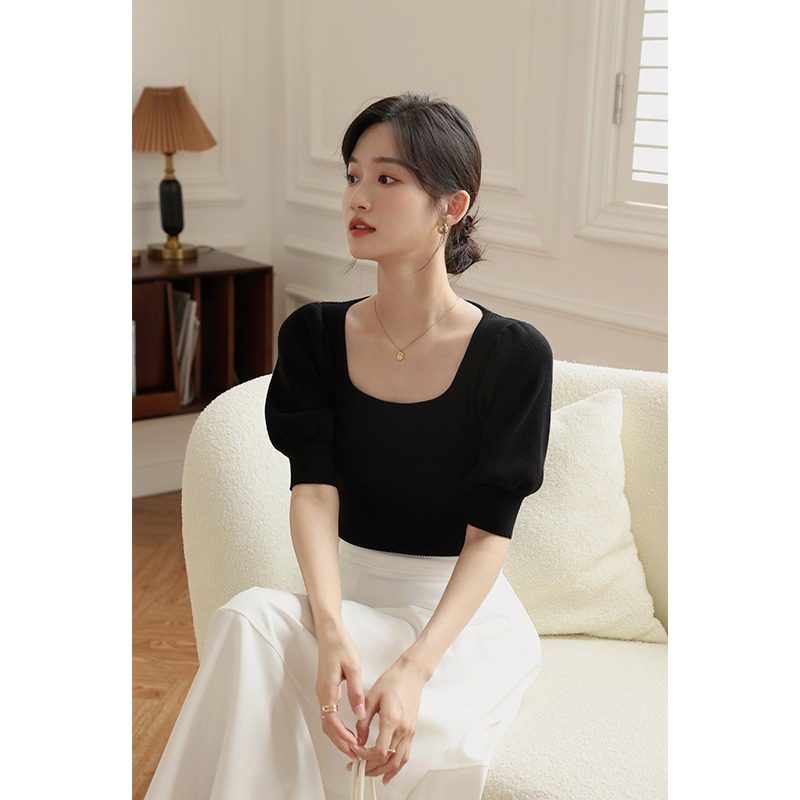 速发气质方风上衣织秋薄款独特设计感泡泡袖复古领针春衫,女装/女士精品,毛针织衫,淘宝优惠券,粉丝福利购,淘宝优惠卷