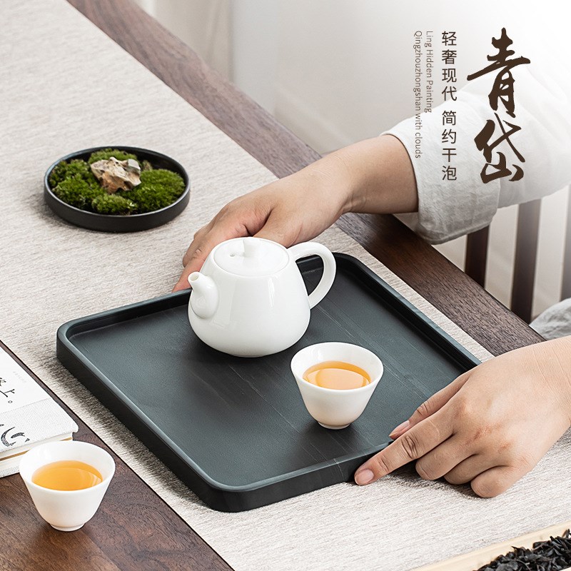 速发乌金石海盘简约家用功套茶具夫装整块大茶台石头茶茶排水茶托