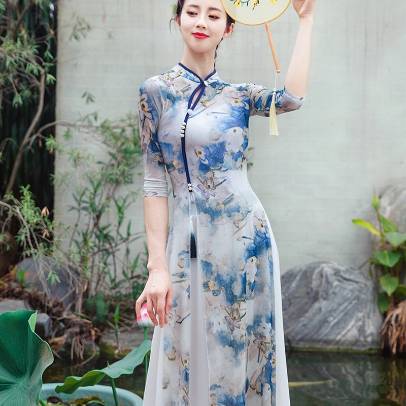 速发古套舞旗袍舞蹈服装练功国身韵纱衣中服风民族上衣表演服典装