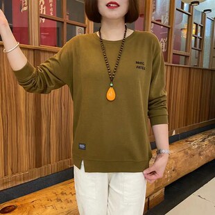 速发年老年大码装胖妈妈套头卫袖长衣T恤春秋装中中妇打底衫