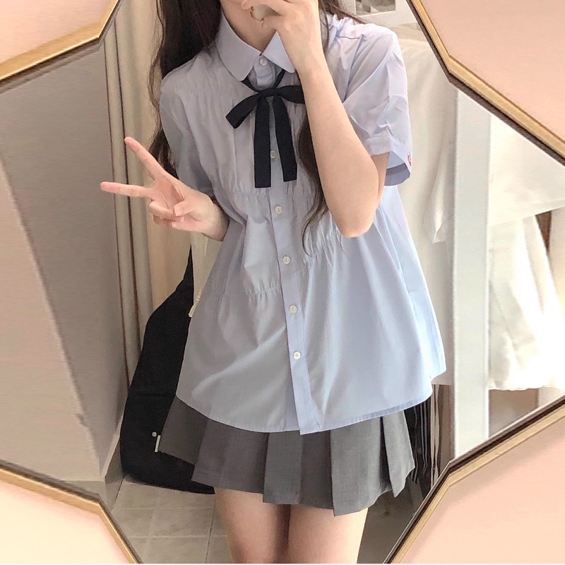 速发蓝色年褶裙学院风jk制服套装夏季衬衣2024百新款