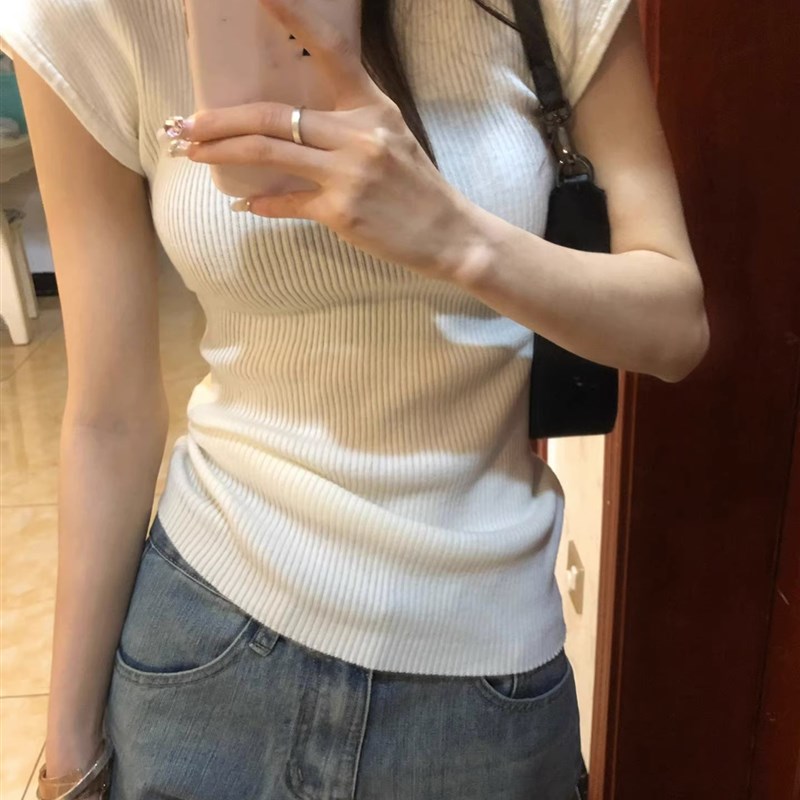 速发夏季辣妹半高领针织纯衫欲风紧身t恤薄款正肩上衣
