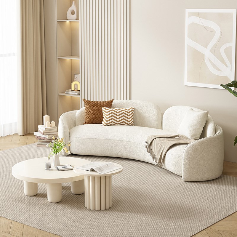 速发奶油风简绒沙发羊厅家用小户型服装店院客羔约弧形沙发