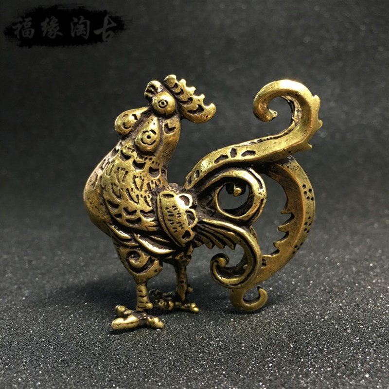 速发实心居铜大手工黄雄生肖铜鸡古法精铸家全装饰品桌面小摆件