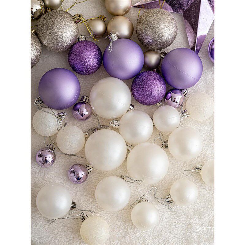 速发圣意球盒装球亮光置料彩球圣诞节装饰店铺创诞布塑圣诞树挂件