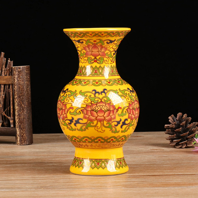 速发佛用花瓶居室莲花瓶描金供瓶家用插佛瓶供花财神仙家花瓶佛具