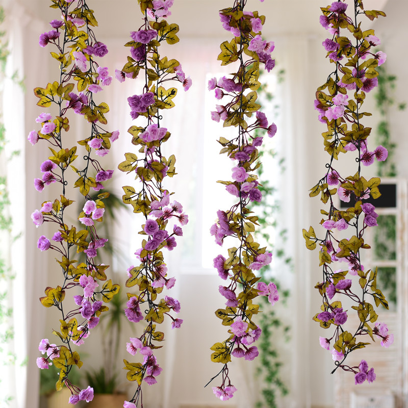 速发玫瑰装饰花藤假花藤绕塑料藤蔓缠条壁挂道顶空调管吊绢花花艺