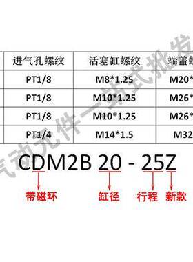SMC气缸CM2B/CDM2B20-25-32-40-25-50-75-100-125-150-200-250AZ