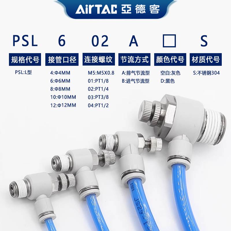 亚德客不锈钢PSL节流阀PSL601-A PSL6M5-S PSL802-S PSL1002-S