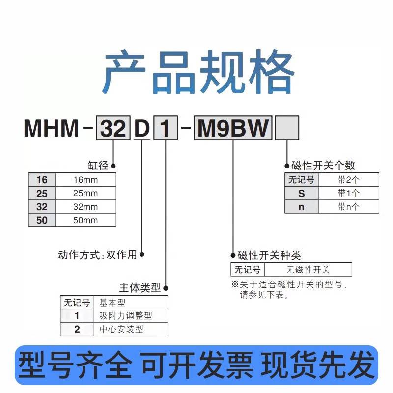SMC磁力吸盘磁爪气缸MHM-16D/D1-25D/D1/D2-32D/D1/D2-50D/D1/D2