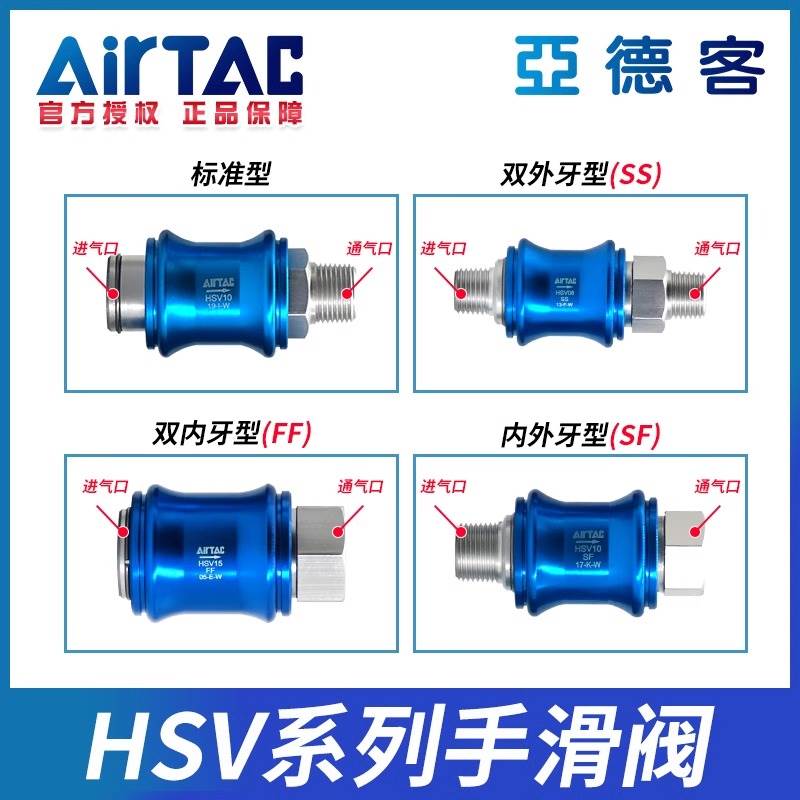 亚德客HSV手滑阀AirTac滑动开关手推阀泄气阀HSV06/08/10/15/20