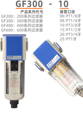 亚德客空压机气源处理器GF200/300/400-06-08-10气动空气过滤器