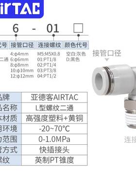 AirTAC原装亚德客快速接头螺纹弯头 PL4-02 PL402 PL402D PL402-S