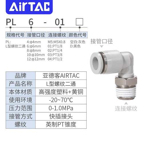 AirTAC原装亚德客快速接头螺纹弯头 PL4-02 PL402 PL402D PL402-S