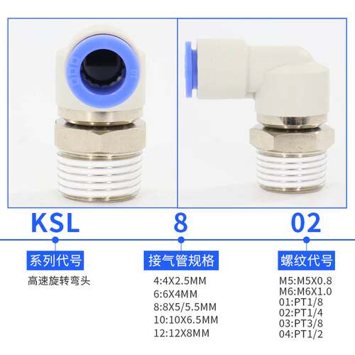 气动360高速旋转接头KSH 直角弯头KSL4 6 8 10 12-M5 01 020304