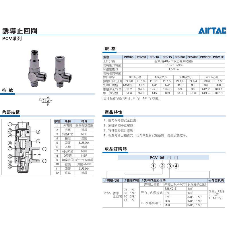 AirTac亚德客诱导止回阀PCV06 PCV08 PCV10PCV15 PVC06/08/10/15F