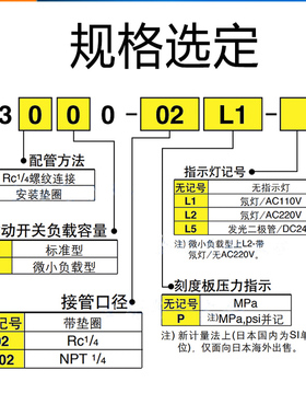 SMC气动式压力开关 3C-IS3000-02/3C-IS3000-02L2/3C-IS3000-02L5