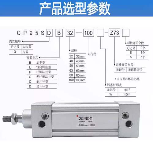 SMC标准气缸CP95SDB/CP95SB32/40/50/63/80/100/125-25-50-75-100