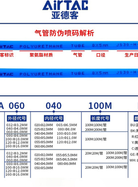 亚德客US98APU气动气管聚酯PU4X2.5/6X4/8X5/10X6.5/12X8/16X12