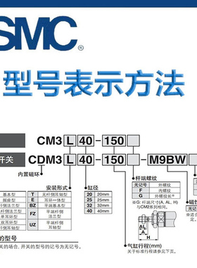 SMC不锈钢迷你气缸CM3/CDM3B20-25/32-40-50-75-100-125-175-300F