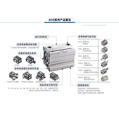 亚德客薄型气缸ASQ/ATQ12/16/20/25/32/40/50/63X10X15X75X100S-B