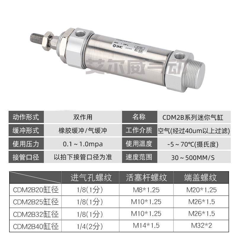 SMC型六角杆不旋转CM2KB迷你气缸CDM2KB20-25-32-40-50-75-100Z