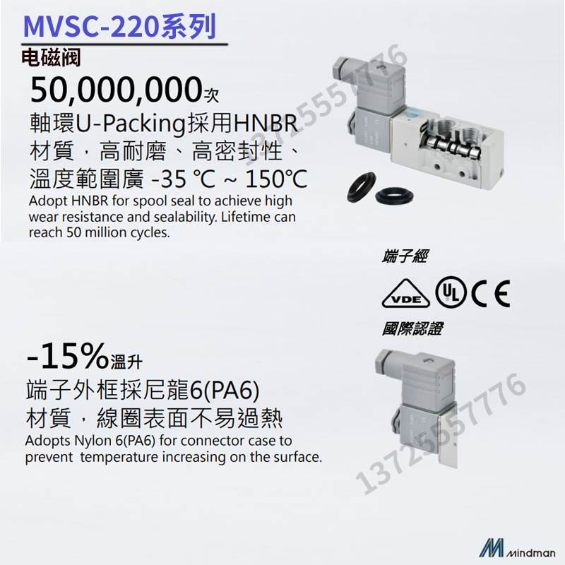 MVSC-220-4E1 DC24 AC220v 4E2C 4E2R MINDMAN原装台湾金器电磁阀